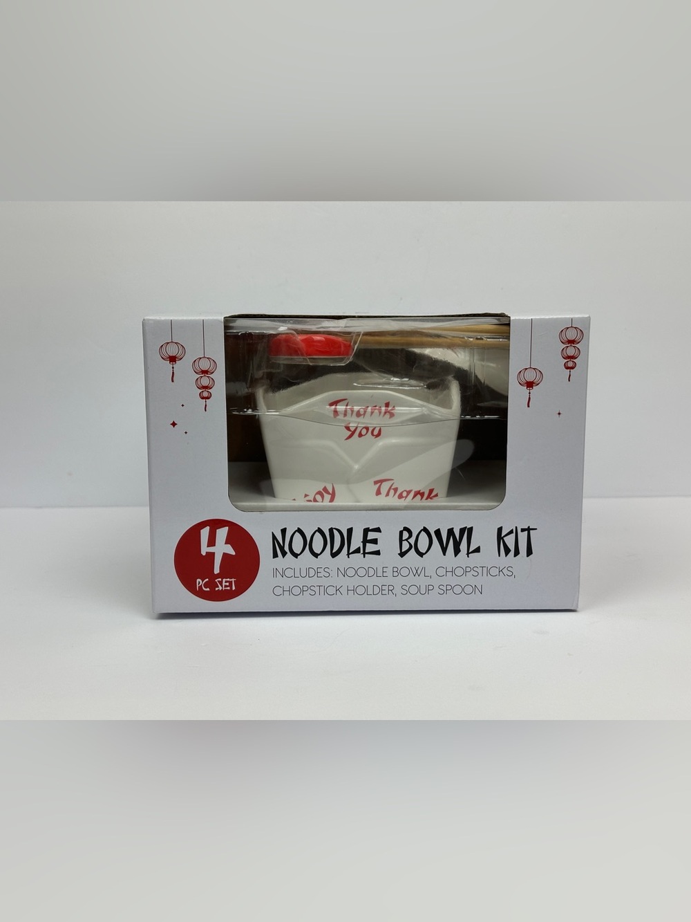 🍜🥢 NEW 4 Pc Noodle Bowl Kit Chopsticks Spoon Asian Dinner Set ✨